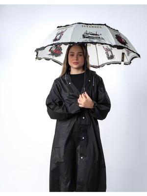 Normadia Istanbul Figürlü Şık ve Dayanıklı Kadın Siyah Şemsiye