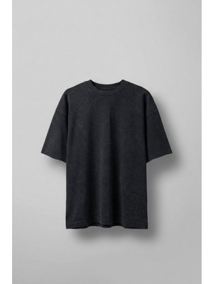 Abluka Online Erkek Oversize Yıkamalı Pamuklu Basic T-Shirt Siyah