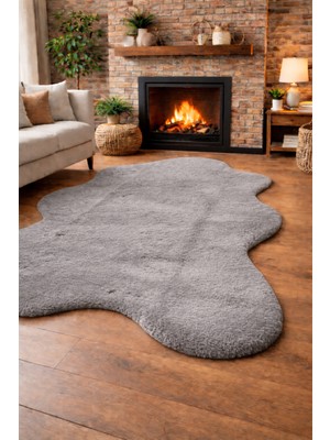 Tavşan Tüyü Peluş Halı Kaymaz Taban Yumuşak Dokulu Salon Yatak Odası Halısı Post Antrasit
