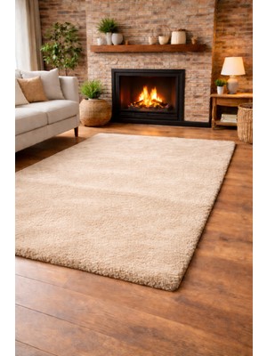 Tavşan Tüyü Peluş Halı Kaymaz Taban Yumuşak Dokulu Salon Yatak Odası Halısı Düz Bej