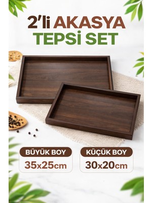 Ogeda Home 2'li Akasya Ahşap Sunum ve Dekoratif Organizer Tepsi Seti