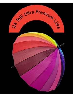 Rubenis 24 Telli Ahşap Baston Saplı Ultra Dayanıklı Rüzgar Koruyucu Otomatik Şemsiye