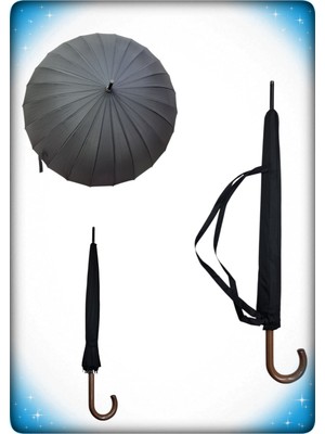 Normadia 24 Telli Ahşap Saplı Ultra Sağlam Fiber Gövdeli Rüzgar Koruma Şemsiye