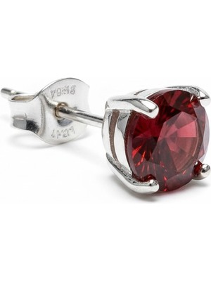 Parlavert Silver 925 Ayar Gümüş Kırmızı Garnet Taşlı Kadın Çivi Küpe 0.5 mm
