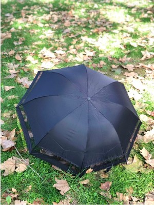 Normadia Kıvrımlı Tül Detaylı Siyah Kadın Şemsiye Rüzgarda Güçlü ve Zarif