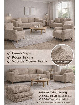 riselerhome Bohem Desen Lastikli Koltuk Örtüsü 3+3+1+1 Takımı | Esnek Lastikli Koltuk Örtüsü