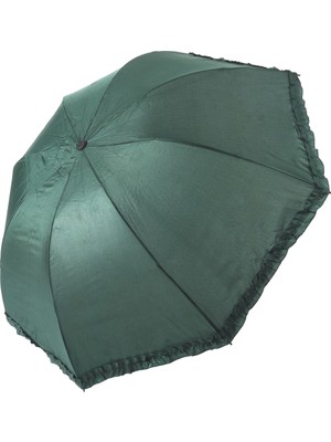 Normadia Yeşil Fırfırlı Açılır Yağmura Dayanıklı Yarasa Şemsiye 8 Telli