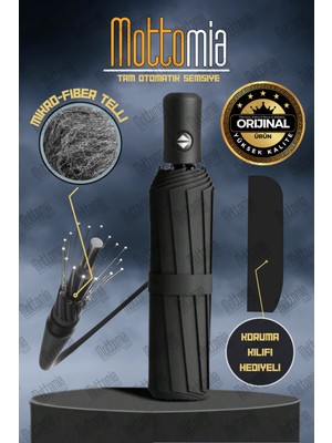 Normadia Siyah Mikro Fiber 8 Telli Tam Otomatik Rüzgarlık Portatif Şemsiye