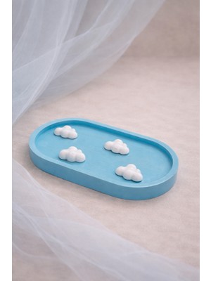 Atiye Studio Bulut Figürlü El Yapımı Taş Tozu Oval Dekoratif Tabak – Mavi Minimal Ev Dekoru Takı Tabağı