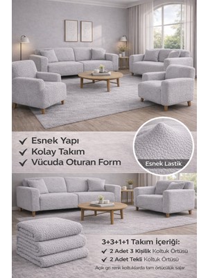 riselerhome Bohem Desen Lastikli Koltuk Örtüsü 3+3+1+1 Takımı | Esnek Lastikli Koltuk Örtüsü