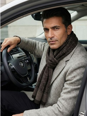 Erkek Atkı Kahve Kaşmir Dokulu Jakar Desenli Yumuşak Kışlık Atkı