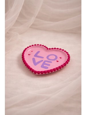 Atiye Studio El Yapımı Taş Tozu Kalp Dekoratif Tabak – Love Yazılı Özel Tasarım Sevgililer Günü Hediyesi Pembe Dekoratif Obje