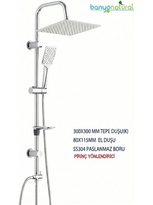 Banyonatural Tepe Yağmurlama Duş Seti Banşi Pirinç Yönlendirici