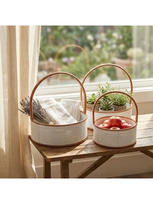 Argesco Mühendislik Argesco® 3 Boy Iç Içe Geçebilen Plastik Rattan Sepetler–beyaz Renkli,kahverengi Saplı, Çok Amaçlı Düzenleyici ve Sunum Sepeti Seti