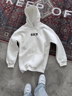 Veralya Uzun Kol Kapşonlu Göğüs Baskılı Sweatshirt