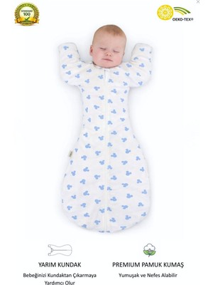 Guaraz %100 Organik Pamuk Yumuşacık Dokulu Bebek Kundak - Eldiven Manşetli Fermuarlı Uyku Tulumu