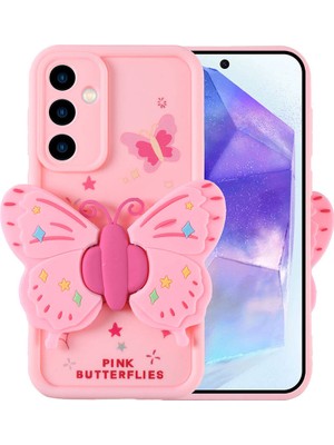 Büşra Ayhan Galaxy A35 Kılıf Kamera Korumalı Figür Tasarımlı Bsay Kapya Kapak-Pembe Açık