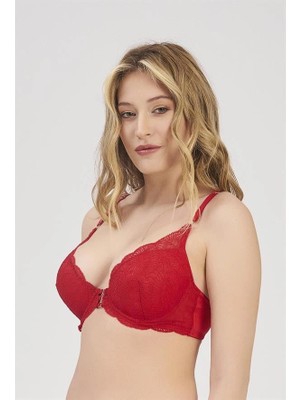 Letsii Destekli Balenli Sütyen Özel Detaylı Model Kırmızı Renk