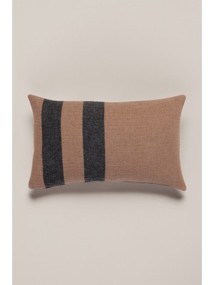 Barine Yünlü Dokulu Kırlent Kılıfı Deve Tüyü Siyah