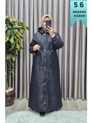 Elmas Tesettür Kadın Giyim Büyük Beden Beli Ipli Tam Boy Kapitone Kapşanlu Padesü
