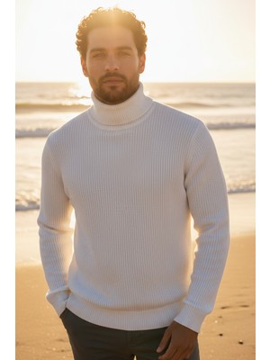 Mandala Tekstil Casual Erkek Salaş Rahat Kalıp Kışlık Kaliteli Dokulu Boğazlı Triko Kazak