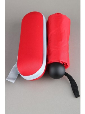 Normadia Kırmızı Mini Kapsül Şemsiye, Rüzgar Korumalı, Fermuarlı Çantalı, Kompakt