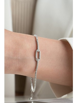 Two Arts Kadın 925 Ayar Gümüş Zincir Detaylı Zarif Bileklik | Hediye Kutusunda