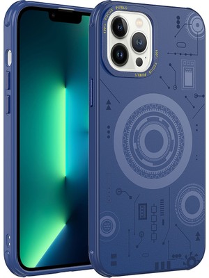 Büşra Ayhan Apple iPhone 13 Pro Kılıf Bsay Wireless Şarj Özellikli Desenli Hot Kapak-Lacivert