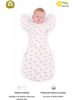 Guaraz %100 Organik Pamuk Yumuşacık Dokulu Bebek Kundak - Eldiven Manşetli Fermuarlı Uyku Tulumu