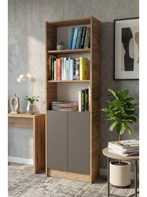 Yeti Mobilya FLAT56 Kitaplık 2 Kapaklı Kütüphane Çok Amaçlı Dolap