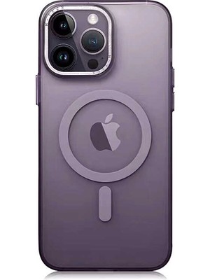 Büşra Ayhan Apple iPhone 14 Pro Max Kılıf Magsafe Şarj Özellikli Buzlu Sert Pc Bsay Tuval Kapak-Derin Mor