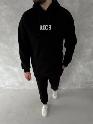 Veralya Uzun Kol Kapşonlu Göğüs Baskılı Sweatshirt