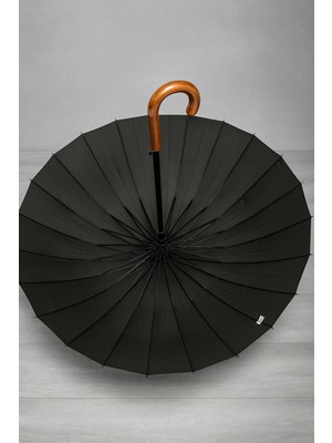 Normadia 24 Telli Siyah Uv Koruma Su Geçirmez Büyük Baston Şemsiye 100 cm Çap