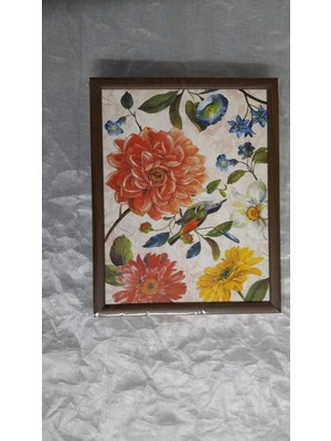 Es Dekor Kahve Kenar Arka Açık Kahve Kırmızı Çiçek Kuşlu Minderli Desenli Keyif Tepsi