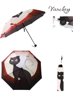 Normadia Renkli Kedi Desenli 8 Telli Manuel Rüzgar Dayanıklı Şemsiye