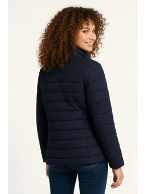 Passense Mikro Su Itici Kapitone Baskılı Astarlı Fermuarlı Bomber Mont - Lacivert