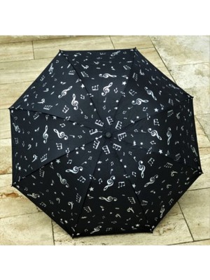 Normadia Şemsiye, Siyah, 3 Katlamalı, Manuel, Müzik Notalı, Şık ve Hafif Tasarım