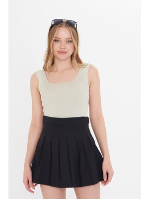 Thiff Kadın Kolsuz Kalın Askılı Ince Yazlık Kare Yaka Triko Atlet