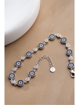 Two Arts Kadın 925 Ayar Gümüş Nazar Boncuklu Yuvarlak Charm Bileklik | Hediye Kutusunda