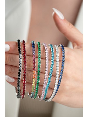 Two Arts Kadın Gümüş Bileklik Turkuaz Zirkon Taşlı Su Yolu