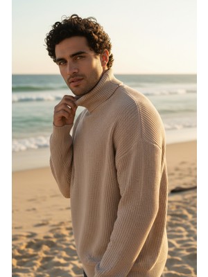 Mandala Tekstil Casual Erkek Salaş Rahat Kalıp Kışlık Kaliteli Dokulu Boğazlı Triko Kazak