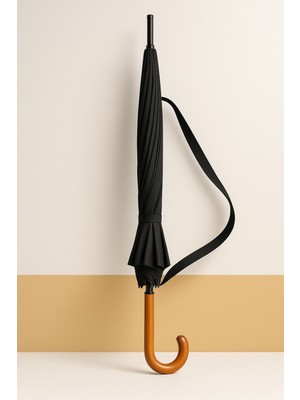 Normadia 24 Telli Siyah Büyük Rüzgar ve Uv Korumalı Şemsiye, Su Geçirmez, 100 cm Çap