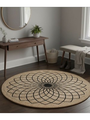 Bazaar Forum Ütopya Dijital Baskı Dokuma Pamuk Kaymaz Taban Yuvarlak Halı