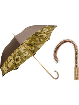 Normadia Haki Renkli Çiçek ve Simlerle Süslenmiş Şemsiye, Manuel Açılır, 93 cm Uzunluk