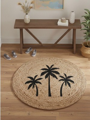 Bazaar Forum Ütopya Dijital Baskı Dokuma Pamuk Kaymaz Taban Yuvarlak Halı