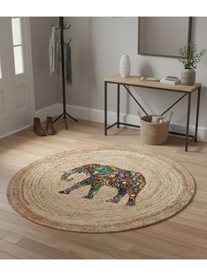 Bazaar Forum Ütopya Dijital Baskı Dokuma Pamuk Kaymaz Taban Yuvarlak Halı