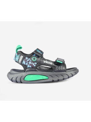 Vicco Konan Desenli Erkek Çocuk Siyah Sandalet