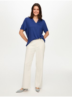 Faik Sönmez V Yaka Önü Parçalı Kısa Kol T-Shırt S26TSH056