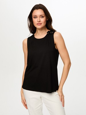 Faik Sönmez Omuzu Metal Toka Detaylı Yuvarlak Yaka Örme Atlet S26ATL019