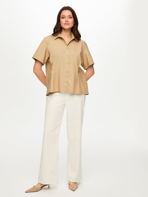 Faik Sönmez Düğme Detaylı Kısa Kol Poplin Gömlek S26GML034